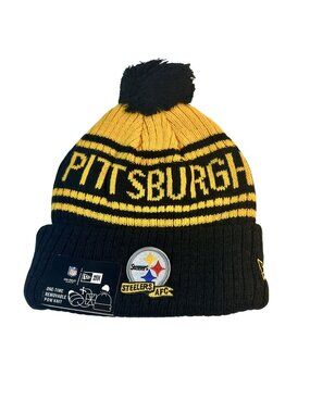 Pittsburgh Steelers AFC NFL Knit Beanie Hat With Pom Black & Yellow New Era